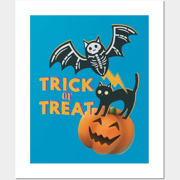 Trick Or Treat Bat And Cat Funny Wall Art by Persius Vagg